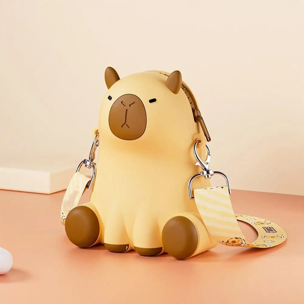 Trendy Cartoon Capybara Coin Purse Sitting Posture Silicone Shoulder Bag 3D Crossbody Bag Children