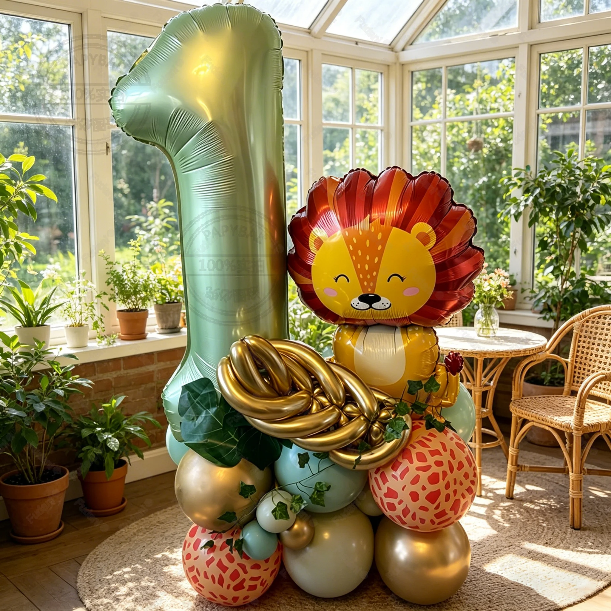 28pcs/set Jungle Safari Animal Olive Green 40inch Number Balloons Set  1 2 3 4 Years Wild One Birthday Party Decorations