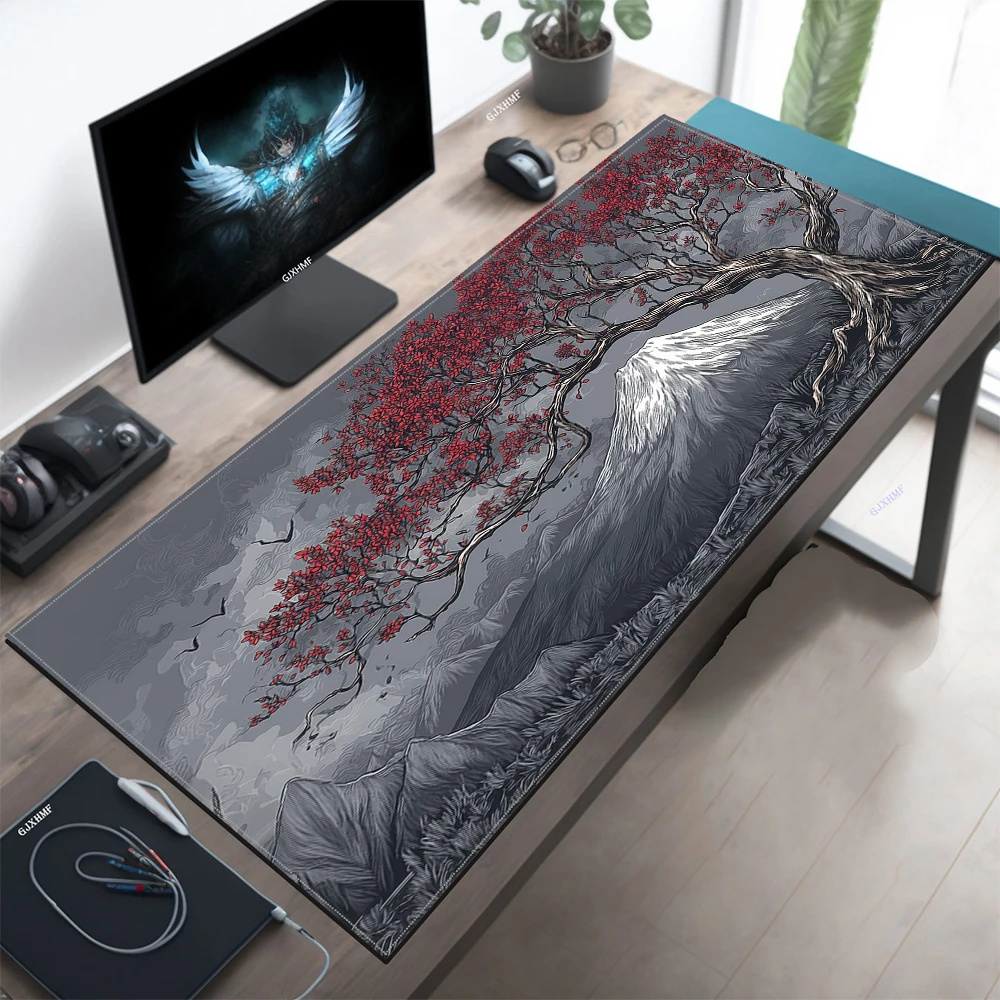 

Sakura Japanese Mount Fuji Red Sakura Blossoms mouse pad laptop office Kawaii white mousepad gaming keyboard accessories Deskmat
