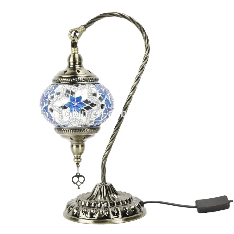 New Turkish Light Emitting Diode Table Lamp AC Modern 80 Round Vintage Green Glass Stained Glass Lamp Mosaic Glass