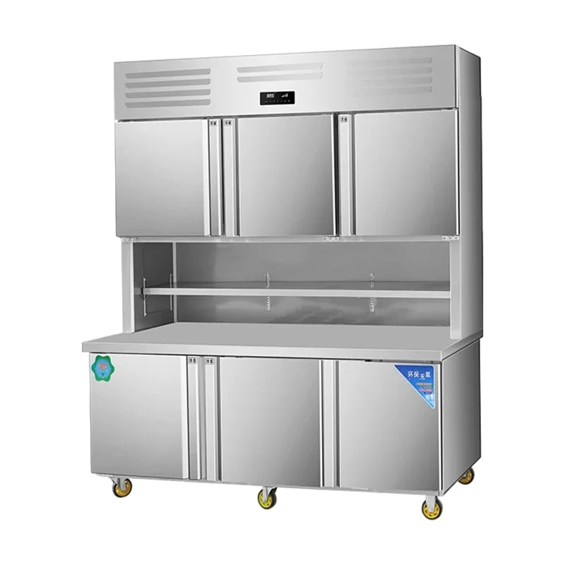 Stainless steel double temperature refrigerated display cabinet commercial hotel kitchen