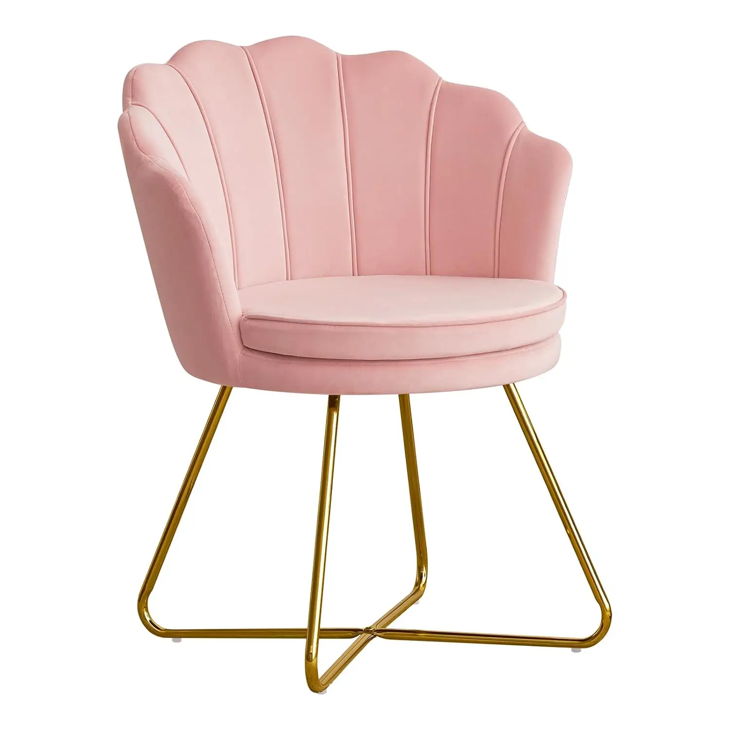 Velvet Shell Vanity Chair with Back, Criss Cross Gold Legs, Bedroom Living Room Makeup Seat, No Wheels, Customized