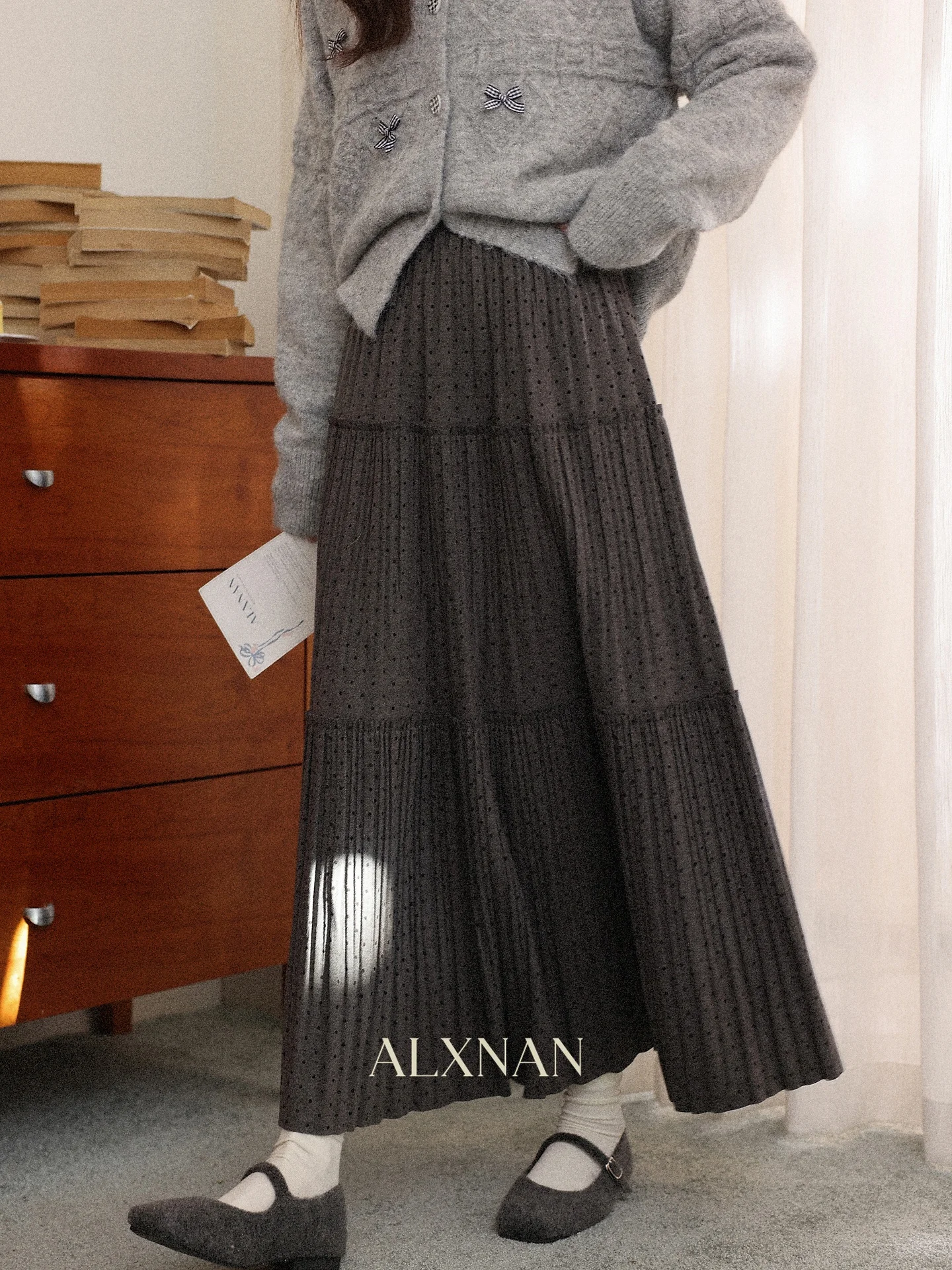 

Юбка А-силуэта в горошек с вставками, женская, осенне-зимняя, дизайнерская, свободного кроя, для офиса, в китайском стиле