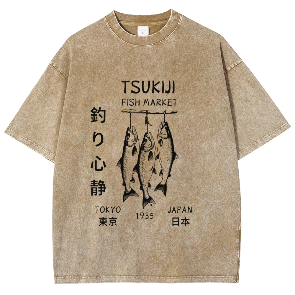 Couple Tees Shoulder Short Sleeved T-shirt For Men Women Breathable Casual Pure Cotton Loose Tops  Fish patterns and language