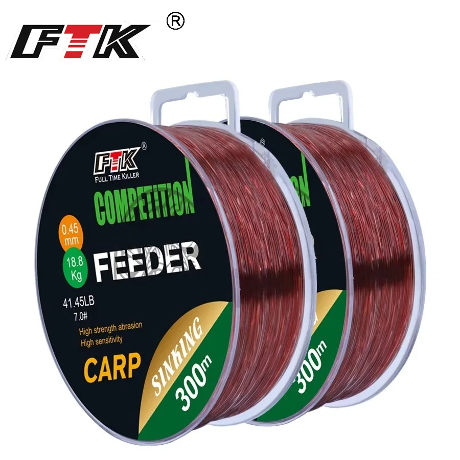 FTK-sedal de pesca de carpa súper fuerte, monofilamento de vino, alimentador de línea de nailon, accesorios de pesca de 0,14mm-0,50mm, 15,35LB-44,75LB, 300M