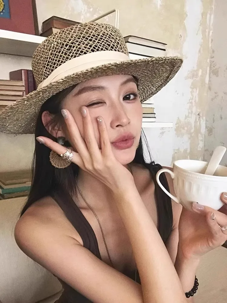 

Large Brim Flat Top St Hat Women's Summer Beach Vaion Sunade Hat Casual Sle Travel Cap for Young Women And Teens
