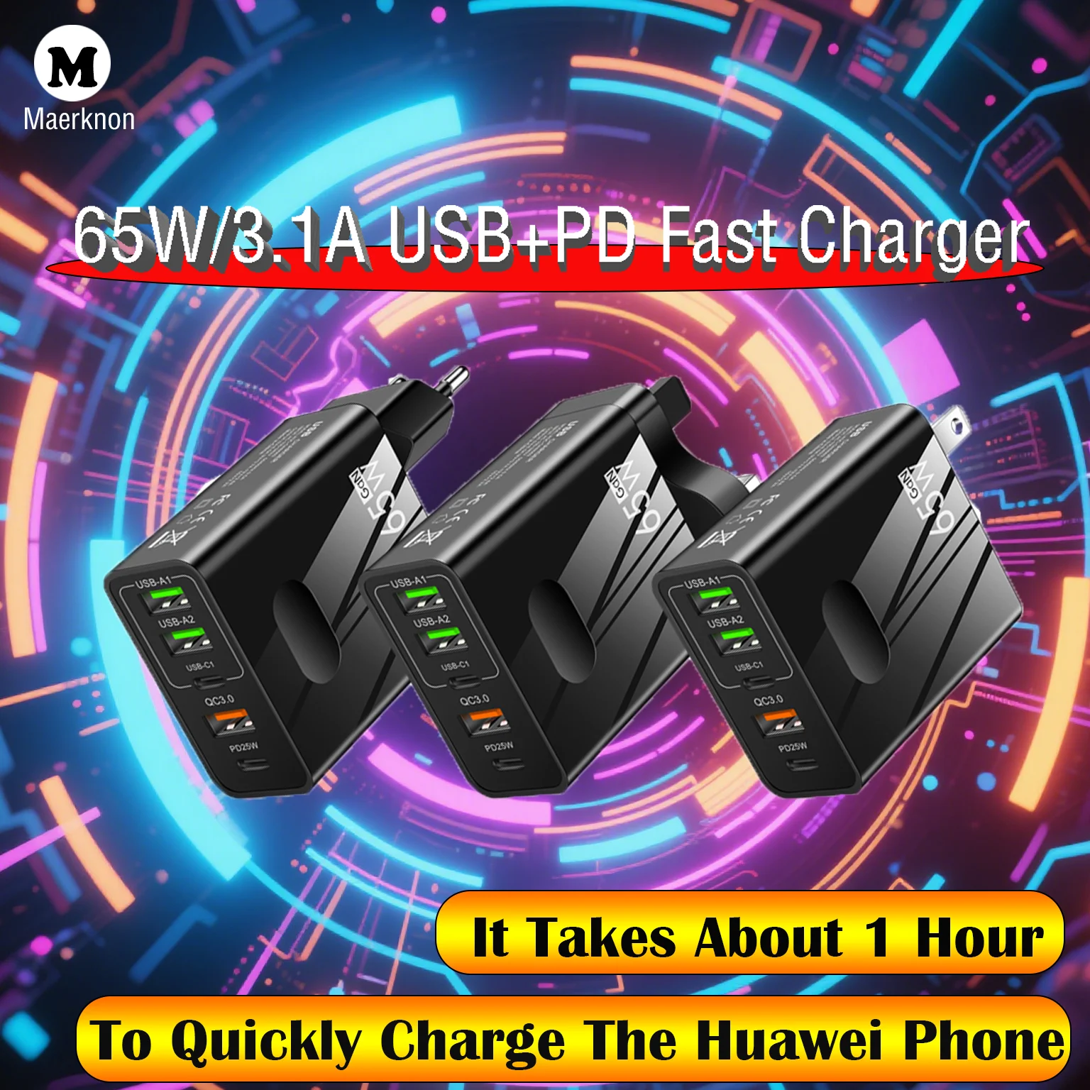 65W Fast QC3.0 SmartPhone Charging Head EU/US/UK Plug Multi Ports 3.1A 3USB+2PD Charger Adapter For Samsung Xiaomi iPhone Huawei