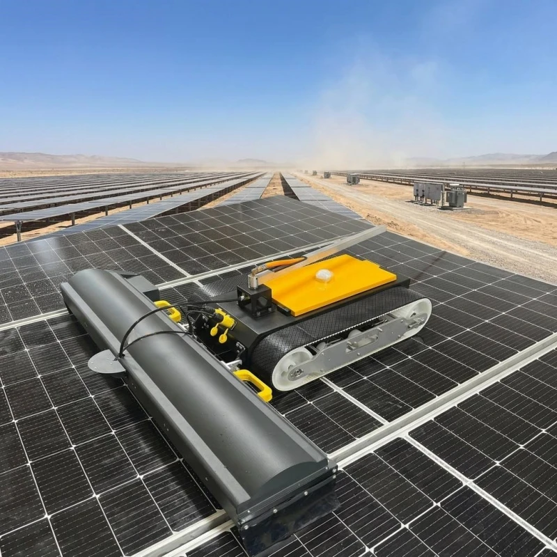Remote Control Crawler PV Cleaning Robot Solar Panel Washing Equipment Rotating Roller Brush Clean