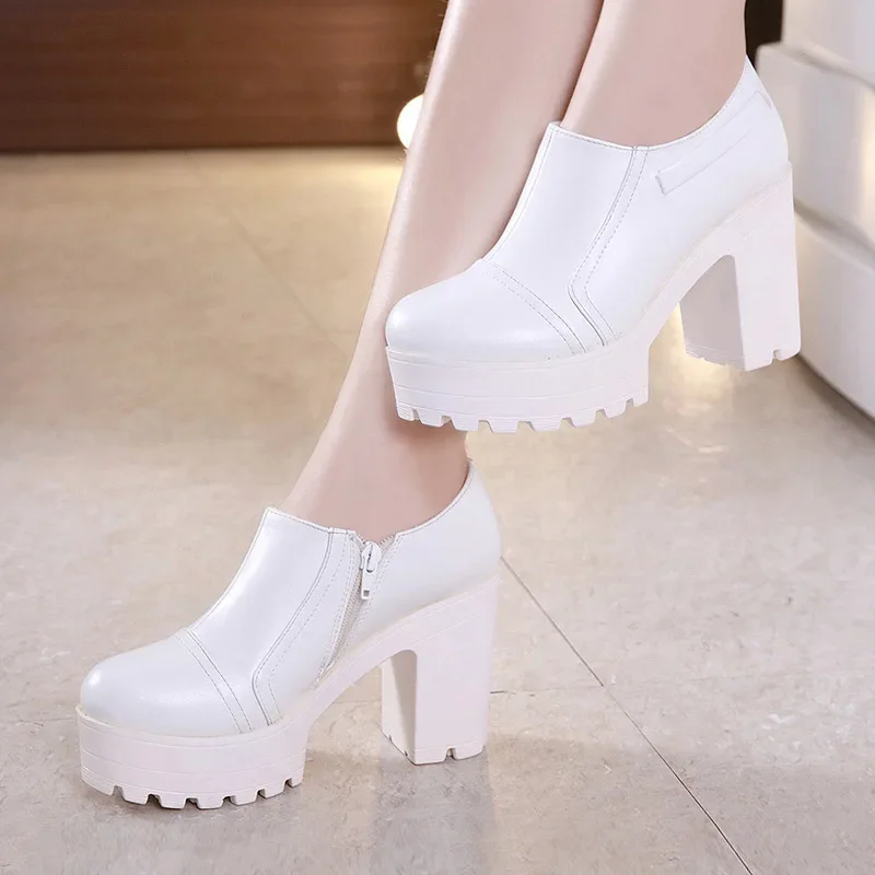 Plus Size 32-43 Block Heels Deep Pumps Women Platform Shoes 2021 Spring Fall Plush High Heels Shoes Elegant Office Model Shoe