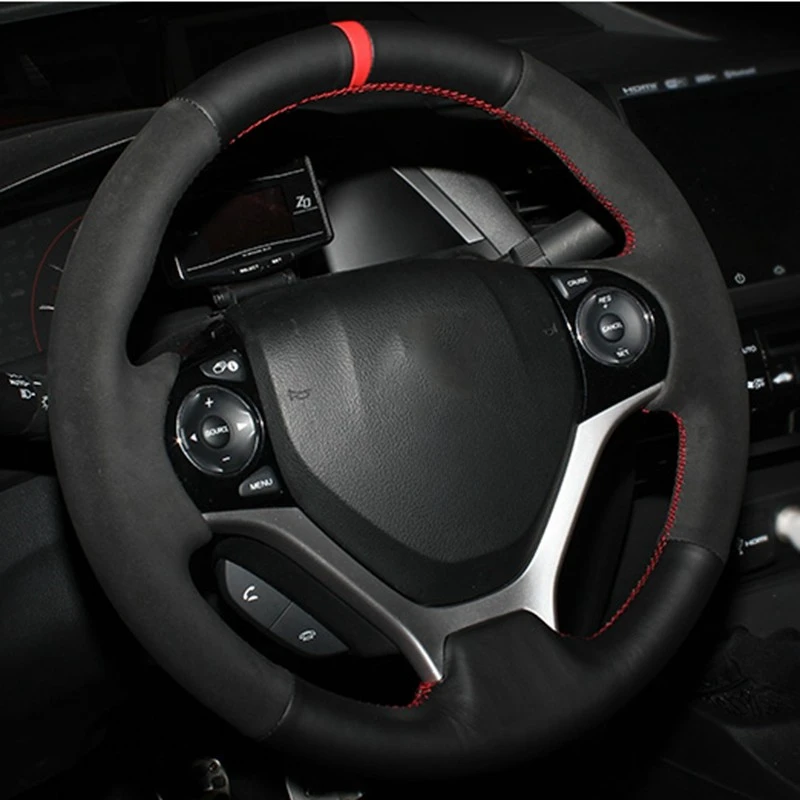 Car Steering Wheel Cover Customized Hand Sewing Suede Leather Car Accessories For Honda Civic Civic 9 2012 2013 2014 2015