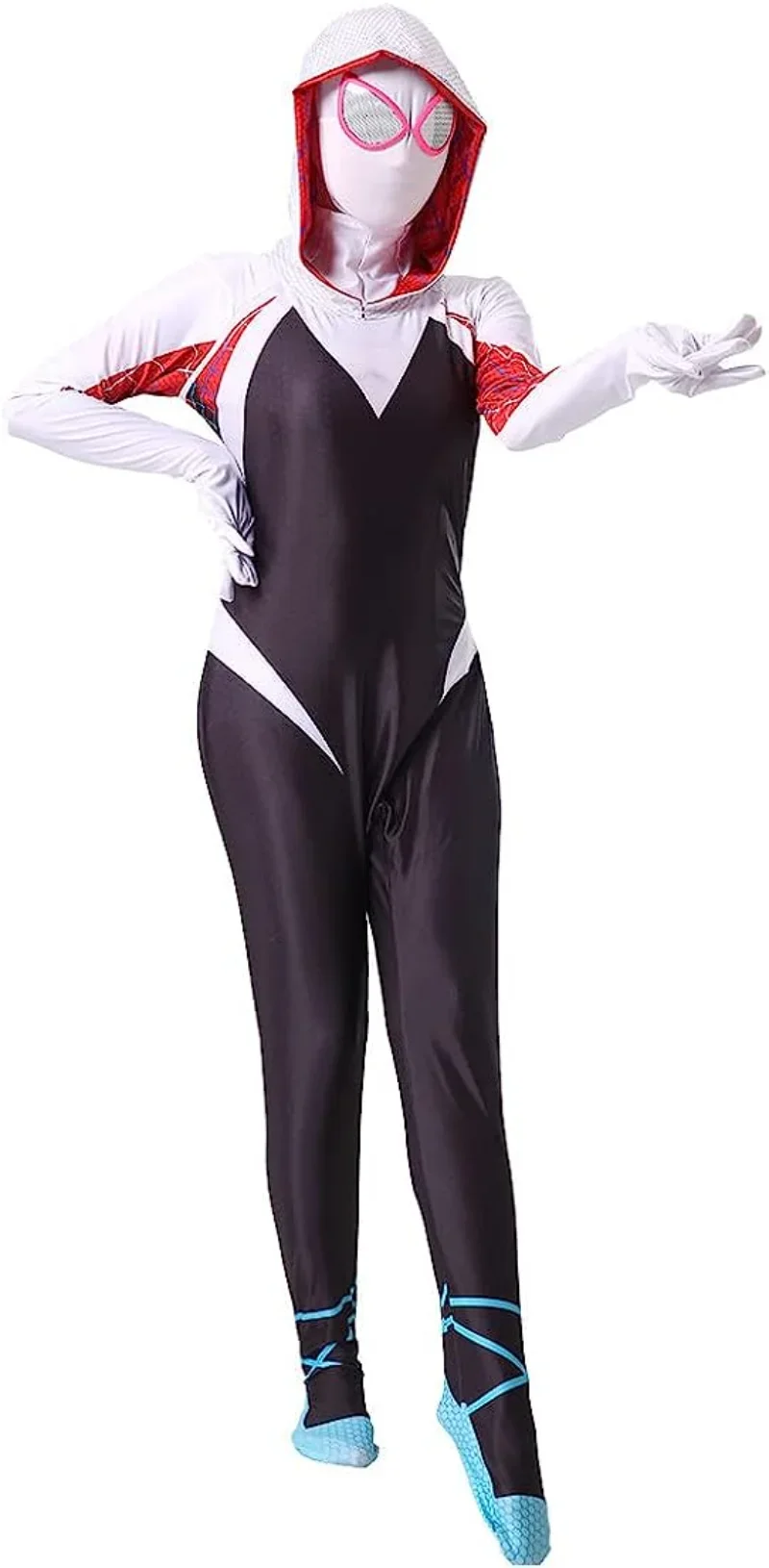 

2025 Gwen Spider Costume pour filles blanc Spidergirl body combinaison masque 3D Style fille Halloween Costumes Cosplay Costume