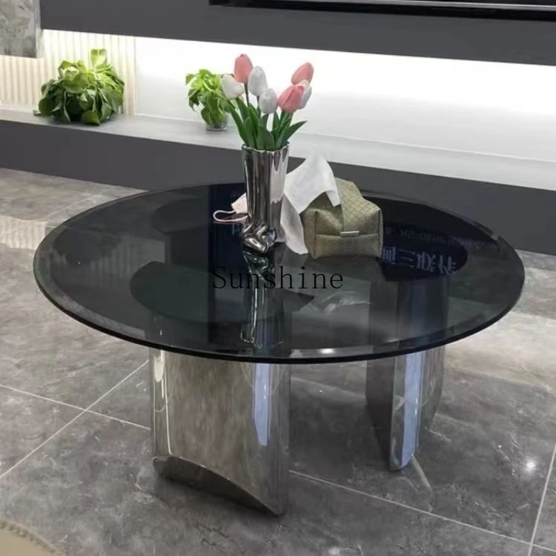 Italian light luxury suspended coffee table modern simple small apartment round glass household tea table