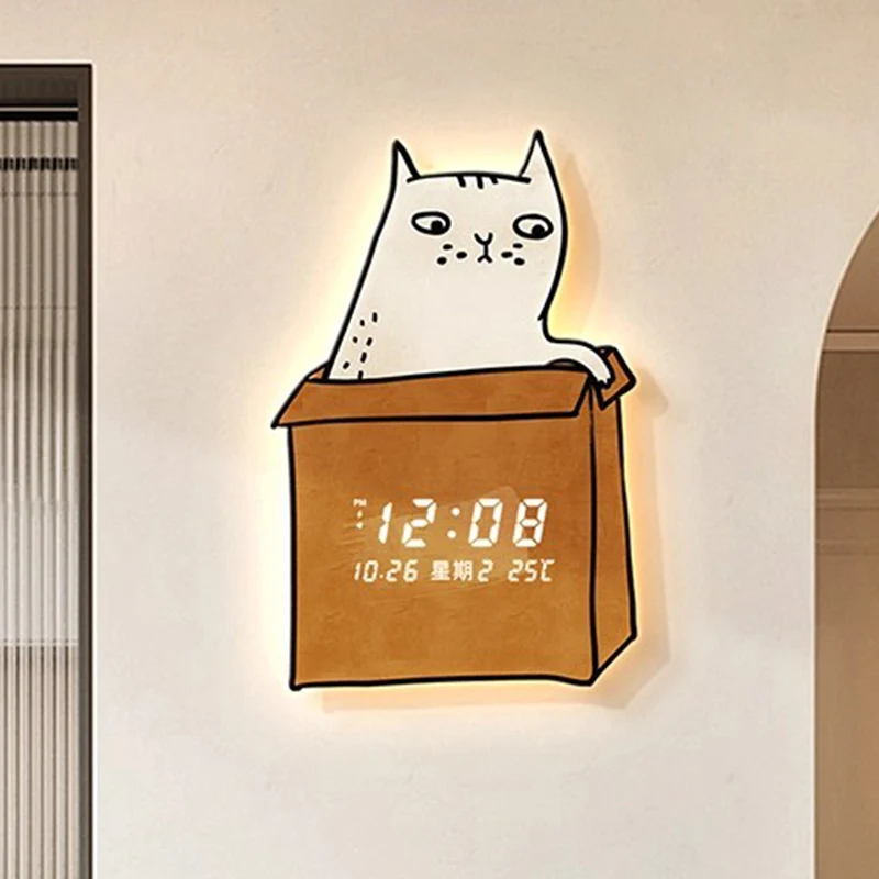 &Cartoon Cat Wall Watch Cute Creative Design Xenomorph Luminous Led Fashion Orologio Living Room Decoration