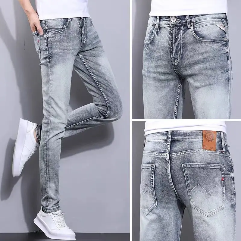 

High-End Retro Elastic Denim Jeans Men's Trendy Brand Korean Style Slim Fit Casual Long Pants Youthful Versatile Comfortable