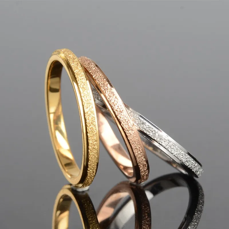 Stainless Steel Matte 2mm Thin Stackable Ring Wedding Band for Women Girl Size 3-10