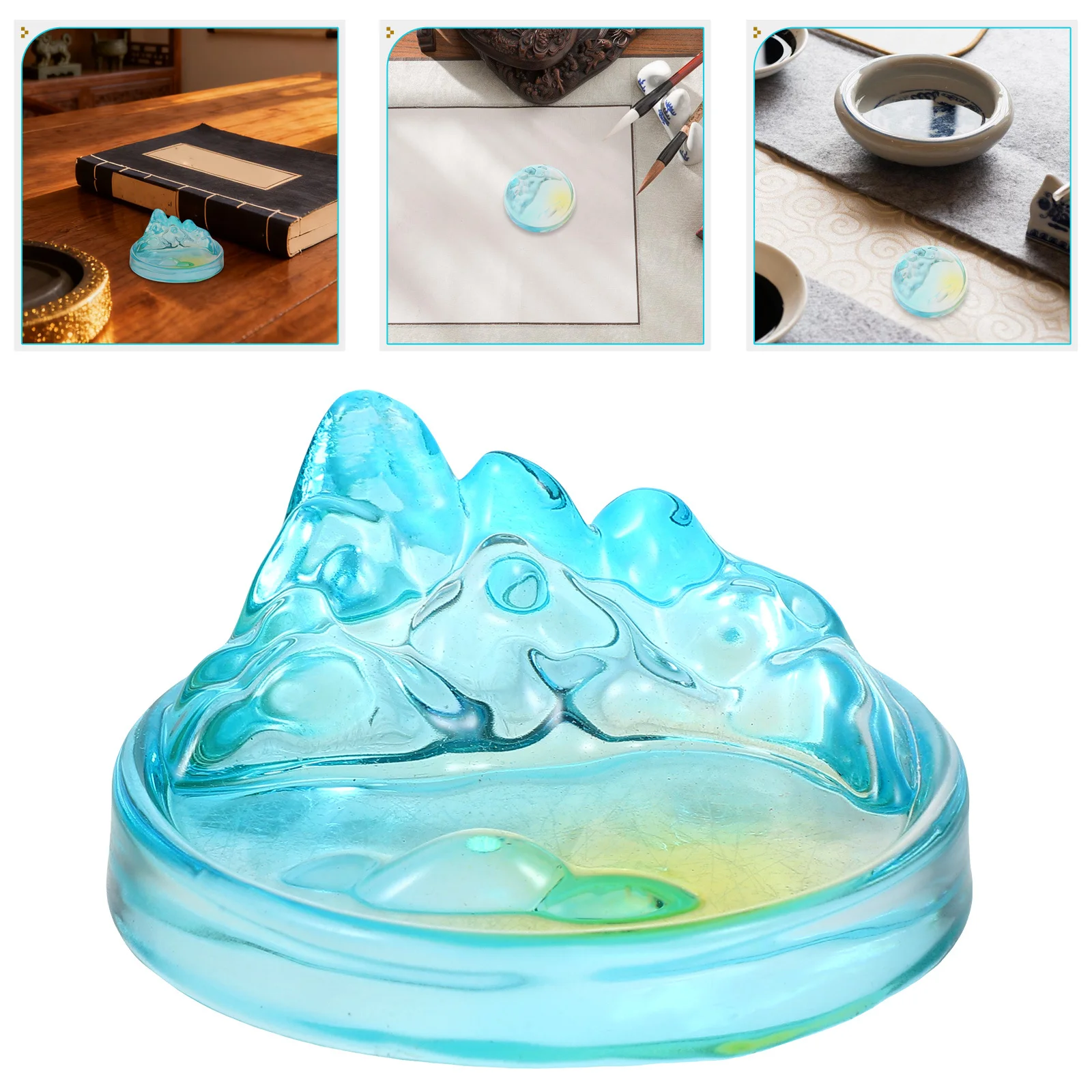 

Glass Ink Dish Round Inkwell Dish Multifunctional Paint Plate Calligraphy Brush Rest Holder Chinese Calligraphy Painting Tool