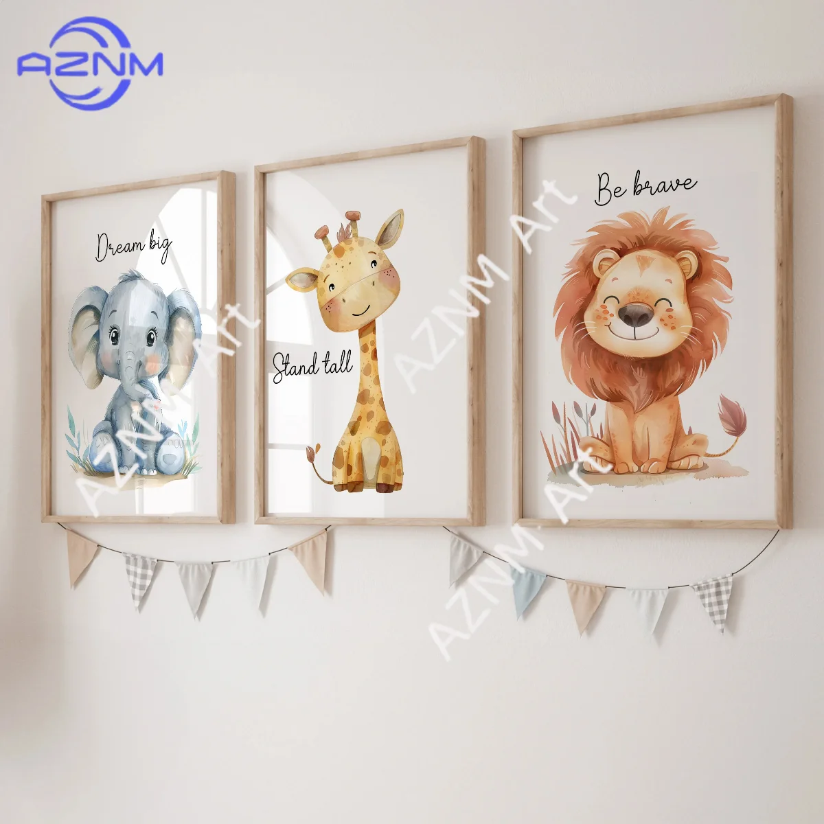 1/3Pcs Safari Animal Nursery wall art Decor Inspirational Quote Dream big be brave Stand tall Elephant lion giraffe kids room