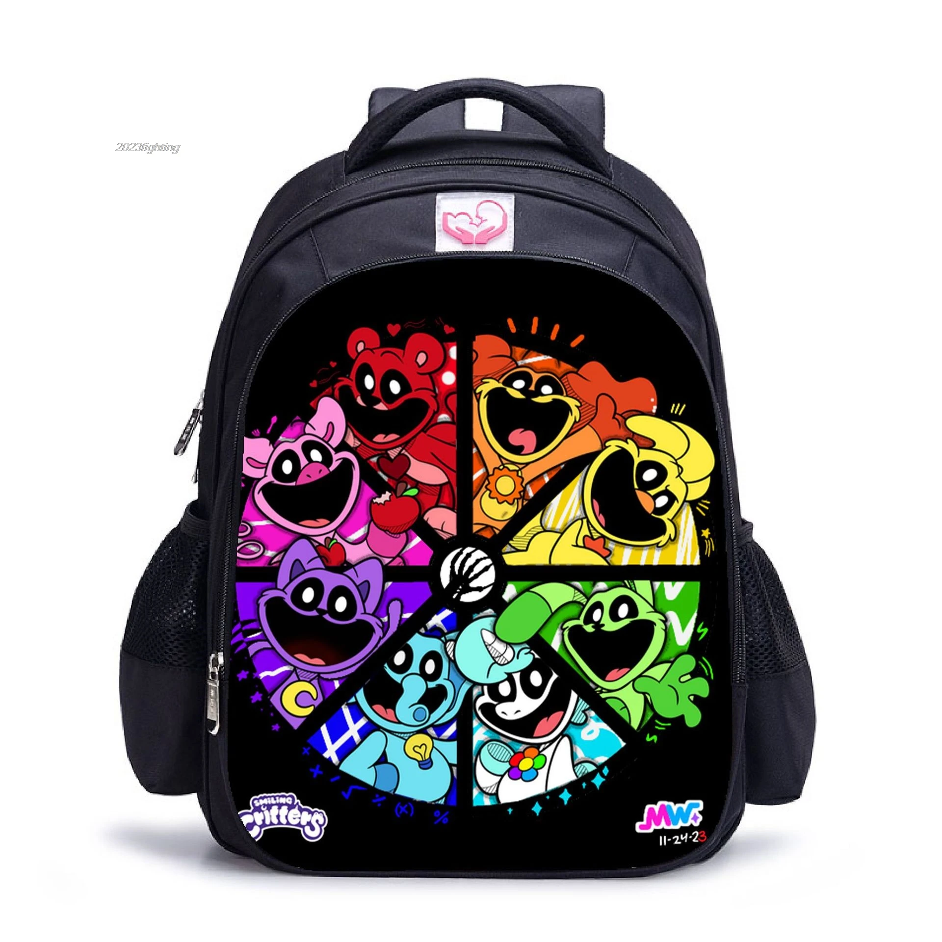 Sacs à dos Smiling Critters pour garçons et filles, impression primaire, logiciel, sacs d\'école, dessin animé, enfants, 16 pouces, 4 roues motrices