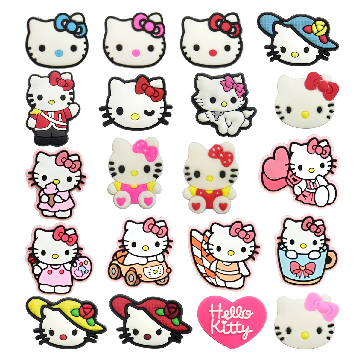 6-100PCS Cute HelloKitty Shoe Charm Mix Wholesale PVC Clog wristband beach bag Decor Buckle Detachable DIY Waterproof Party Gift