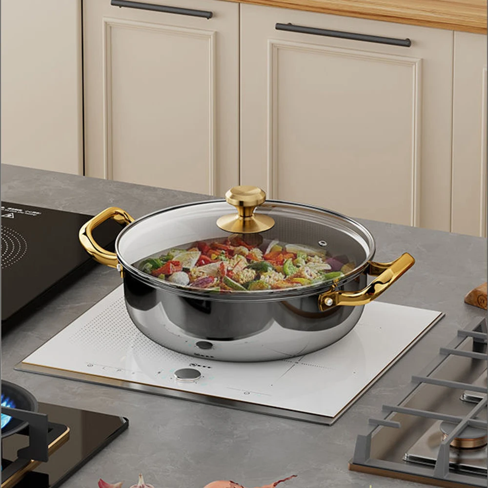 

28 см суповая кастрюля из нержавеющей стали вок с антипригарным покрытием в виде сот с крышкой, бытовая индукционная плита с горячей кастрюлей, газовая плита, универсальная сковорода