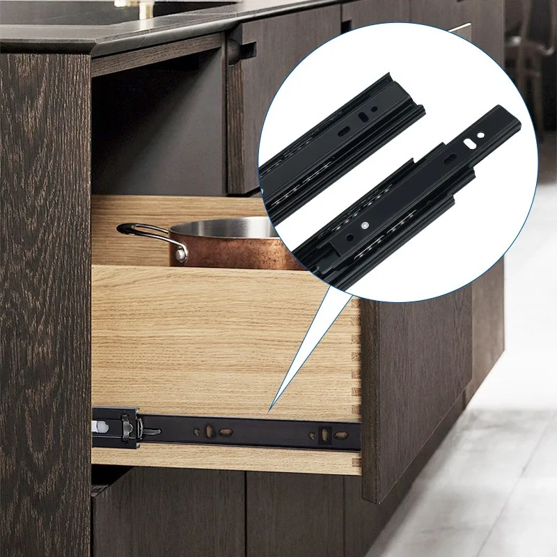 2Pcs Metal Buffer Drawer Slides 8-20 Inch Track Width 45mm Mute Three-Section Rail Sliding Furniture Hardware Fittings