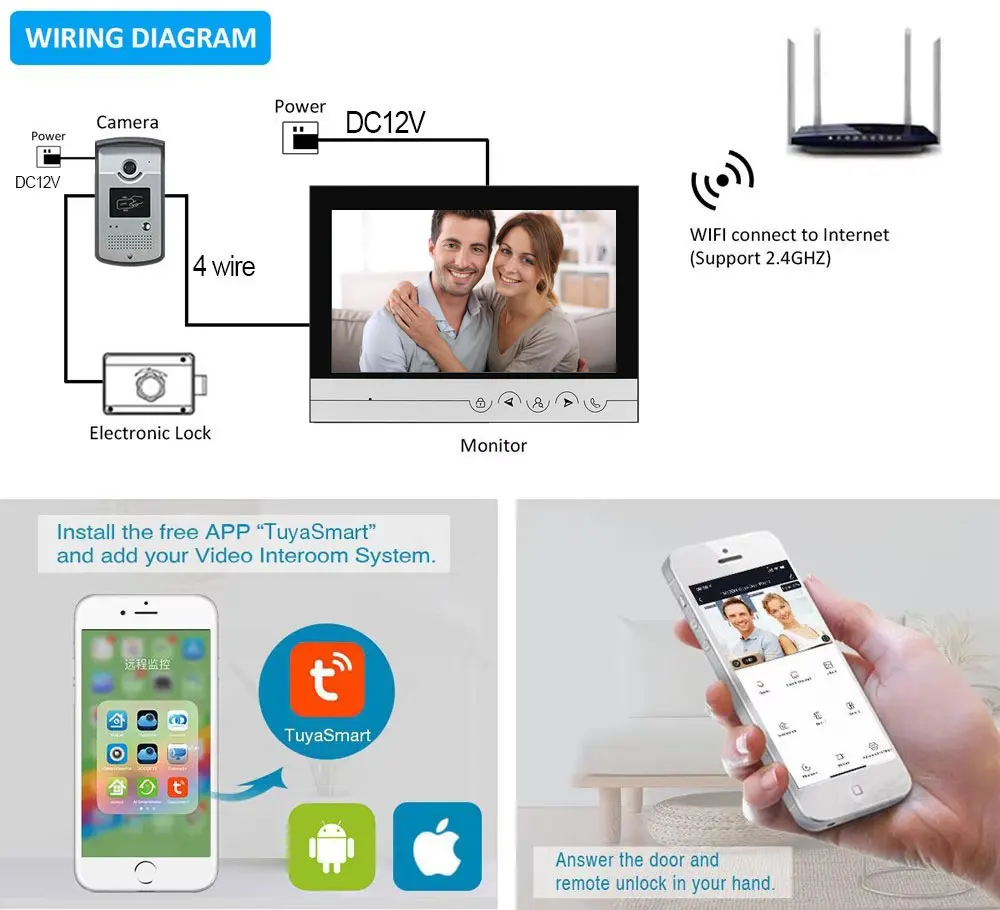 9 Inch Tuya Monitor Smart WiFi Video Doorbell Doorphone with RFID Access Camera Video Door Phone Intercom System Support TF Card