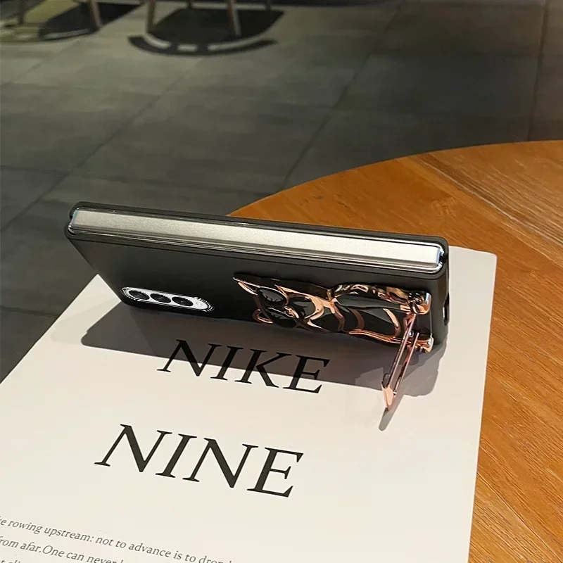 Роскошный модный милый мультяшный гальванический чехол для телефона с кронштейном для собаки для Samsung Galaxy Z Fold 7, 6, 5, 4, 3, прочный матовый защитный чехол