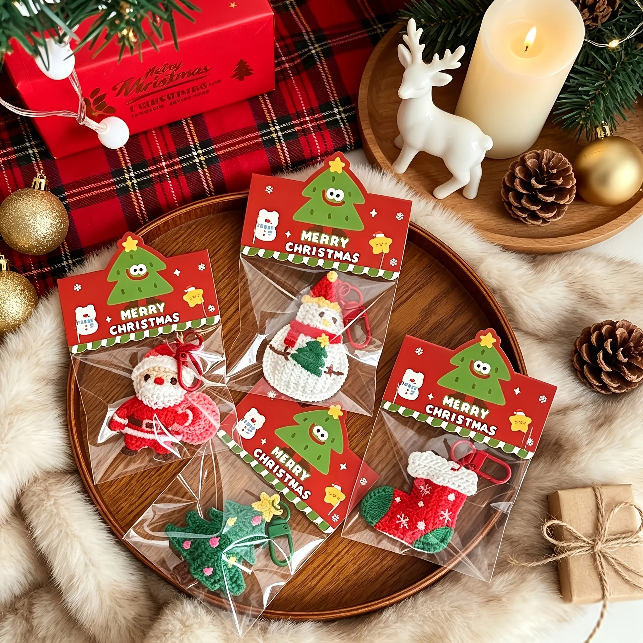 4pcs Christmas Keychain Set - Jingle Bell And Knit Design Bag Charms, Cute Stocking Stuffers for Women, Holiday Party Favors