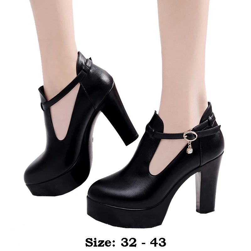 

high quality leather shoe for women 8cm 11cm high heel platform point toe 32 33 42 43 elegant and fashion shoe black