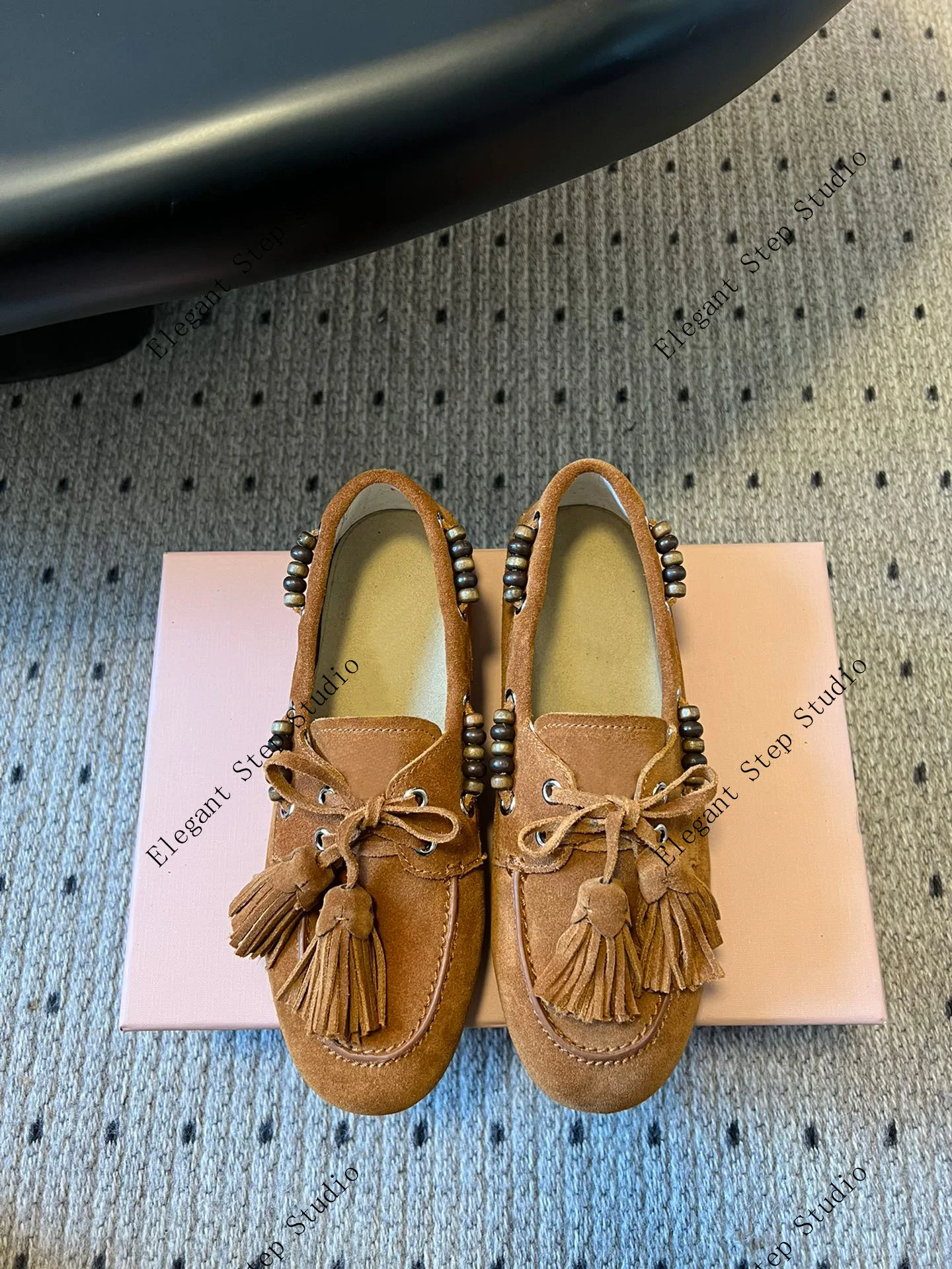 Damen-Bootsschuhe, Perlen-Quasten-Loafer aus Wildleder