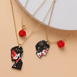 Rock Band Fashion Rose Flower Couple Necklace Band MCR Woman and Men Asymmetrical Face Necklace Valentine's Day gift