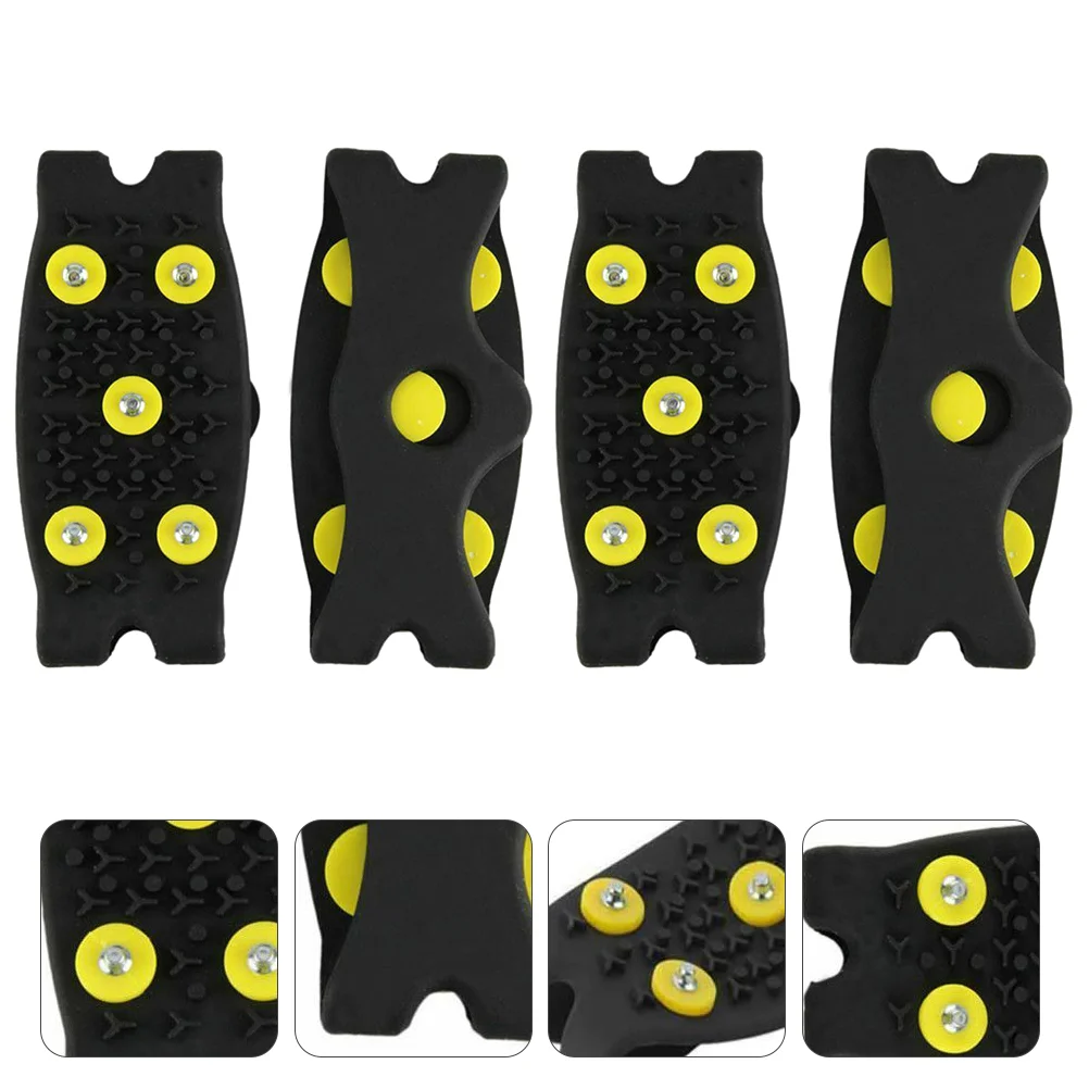 

2 Pairs 5 Stud Non-slip Shoe Covers Climbing Shoes Snowfield Hiking Grippers Silica Gel Spiked Winter Ice