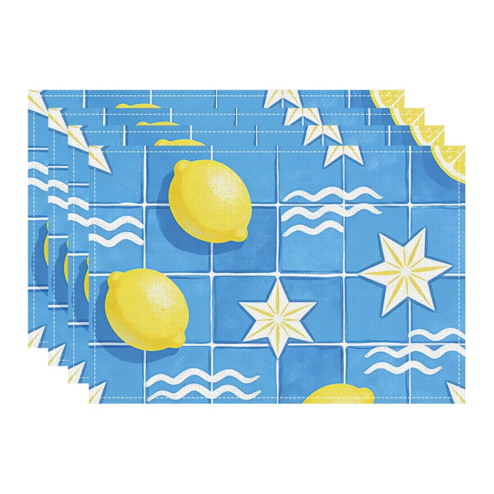 Manteles Individuales con Estampado de Limones Ocean Star Wave, Decoración de Mesa de Estilo Costero, Decoración para Mesa Junto a la Piscina, Decoración para Casa de Playa