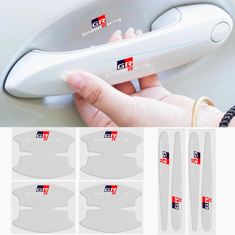 8PCS Car Styling Scratches Transparent Door Handle Bowl Protector Sticker Film For Toyota GR Sport CHR Yaris Hilux Rav4 Supra