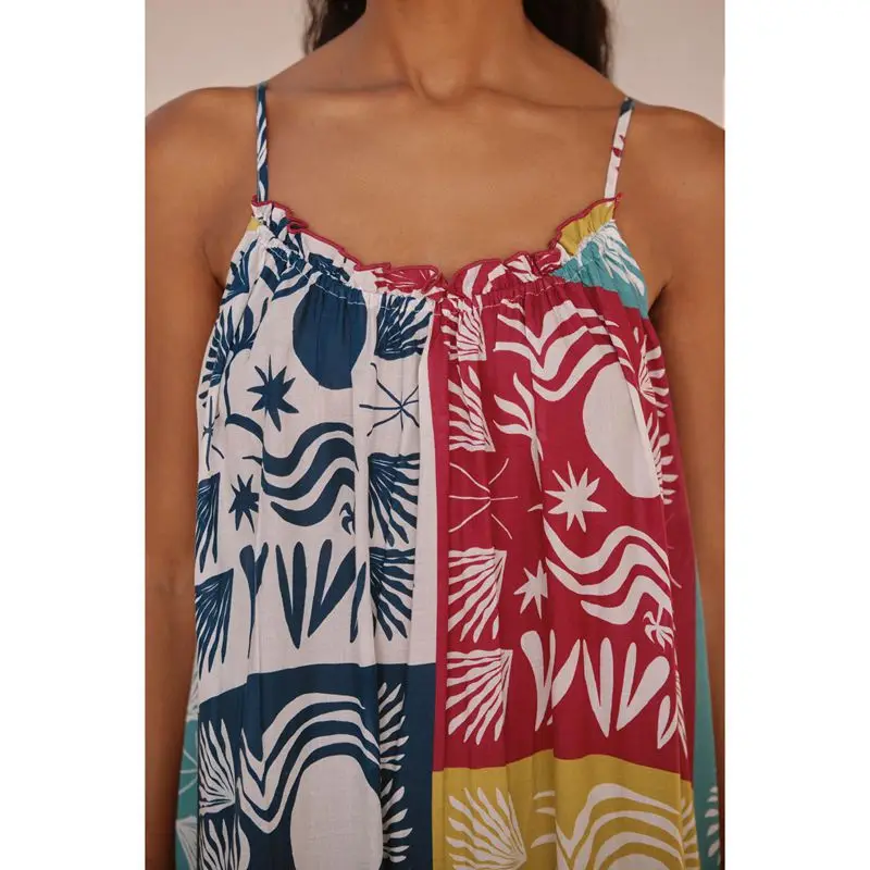 Combhasaki Vrouwen Zomer Verstelbare Spaghetti Band Backless Y2K Fruit Print Verstoorde Trim Backless Loose Fit Slip Cami Lange Jurk