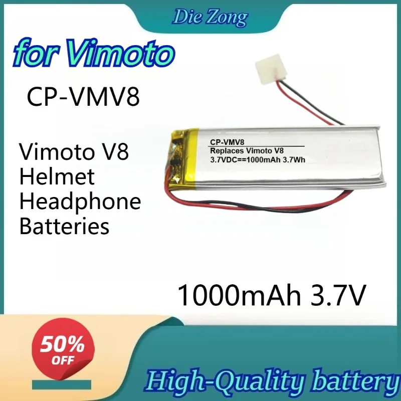 

High-quality 1000mAh 3.7V CP-VMV8 Rechargeable Li-Ion Battery for Vimoto V8 Helmet Headphone Batteries Accessories