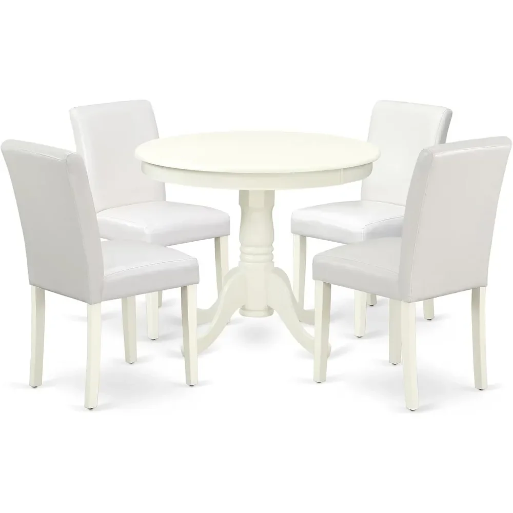 anab5-lwh-64 5 piece dining room table set includes a round kitchen table with pedestal
