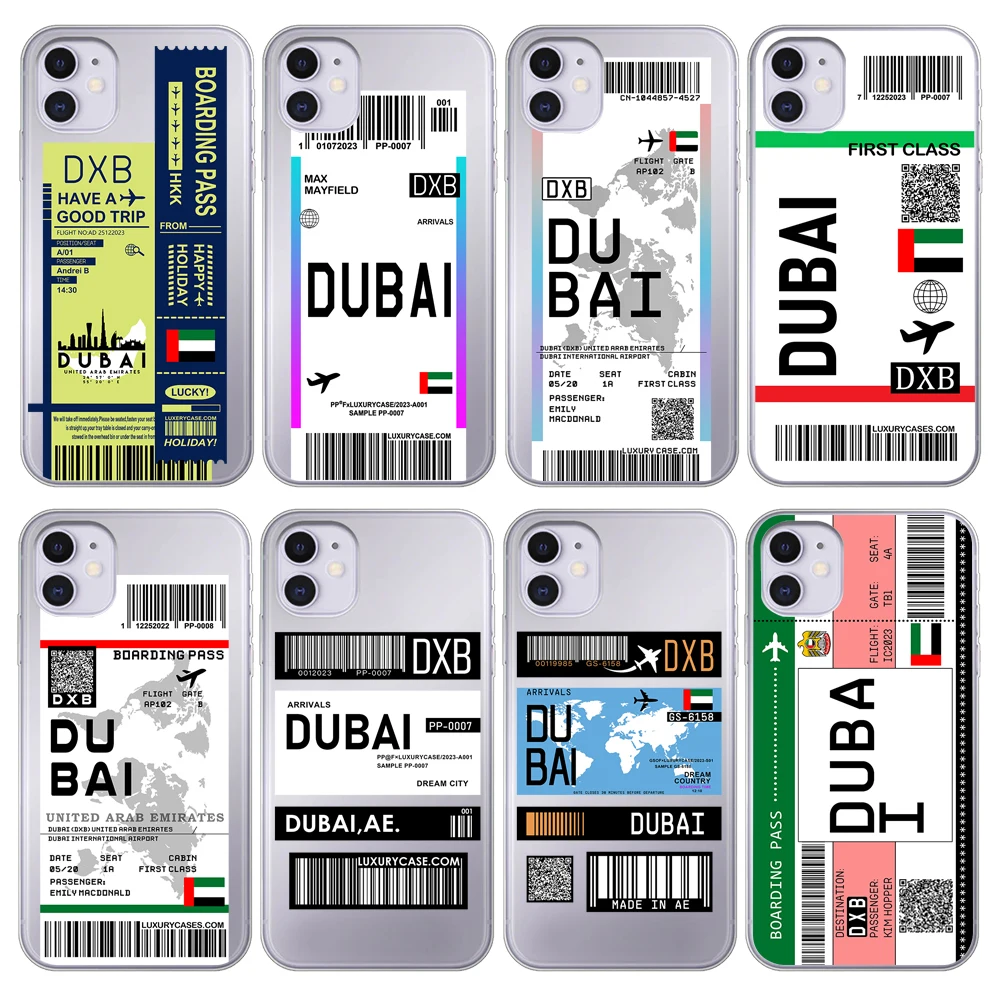 United Arab Emirates Dubai Map Flag Plane Travel Fly Ticket Case for iPhone 14 13 12 11 Pro Mini XR XS Max 7 8 6S Plus 5S SE