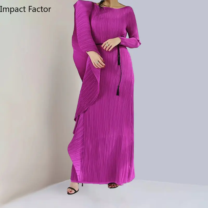 2024 New Pleated Irregular Flounces High-End Fashion Original Design Women's Mid-Length Elegant Slim Dress Spot