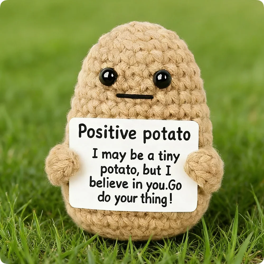 Pocket Doll Toys Positive Potato Emotional Support Crochet Doll Funny Tiny Knitted Shark Gifts for Classmates Friend Lovers Her