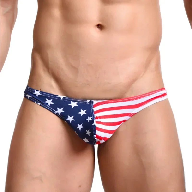 

USA Flag Printed Men's Convex Pouch Thongs Panties T-back Bikinis Underwear Male Sexy G-strings Underpants Gay Comfy Soft Briefs