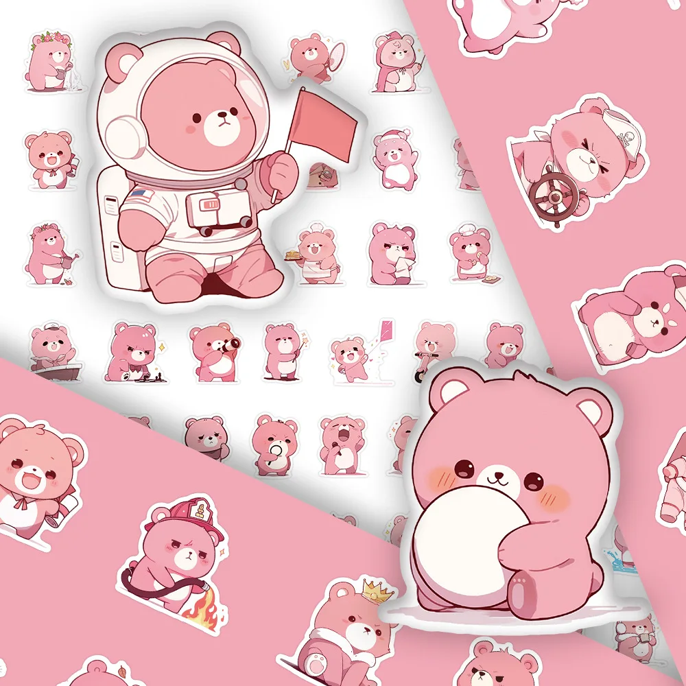 

60PCS Pink Bear INS Style Graffiti Stickers Kawaii Cartoon Animal Decal Notebook Phone Guitar Fridge Waterproof Sticker Kid Toys