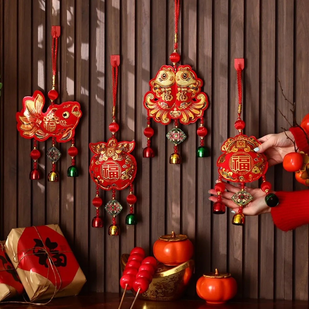 New with Tassels Wind Chimes Embroidery Koi Fish Hanging Bell Decor Chinese New Year Lucky Bag Wall Pendant