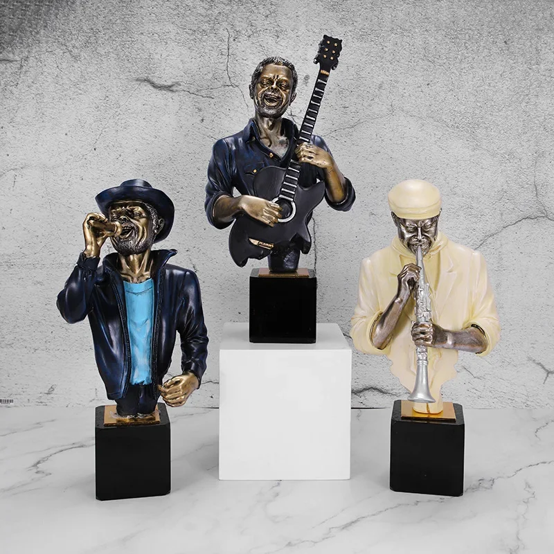 Creative Rock Band Figurines Retro Musical Instrument Musician Statue Home Decoration Saxophone Guitar Singer Bar decoration