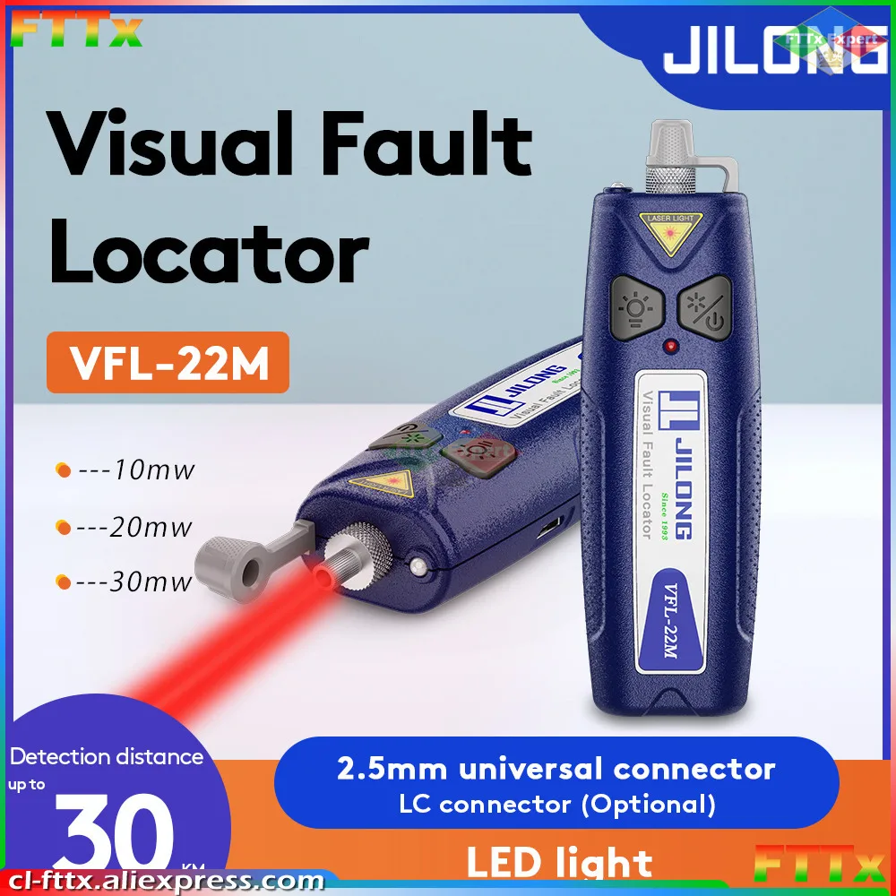 JILONG FTTH VFL Optical Fiber 3A Laser Mini Visual Fault Locator 650nm With LED Light 10mW 20mW 30mW