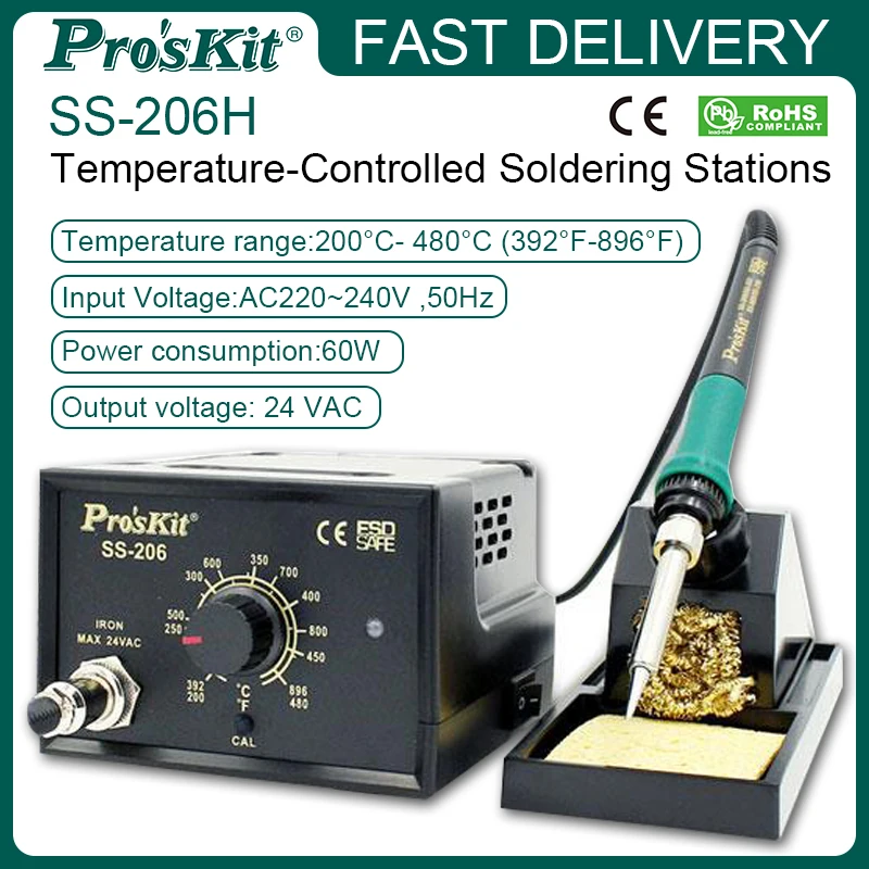 

Pro'sKit SS-206H Professional Soldering Station Anti-Static Temperature Range 200-480℃ Temperature Controlled Soldering Station