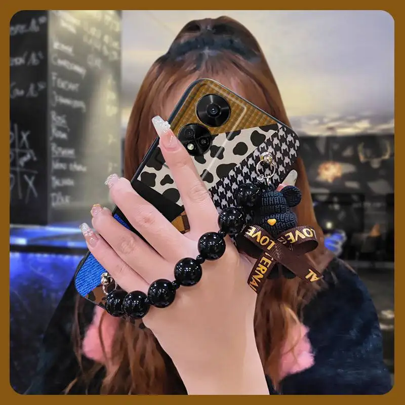 Black pearl pendant Back Cover Phone Case For TCL 50 5G Bear bracelet Anti-knock phone case cute cell phone case