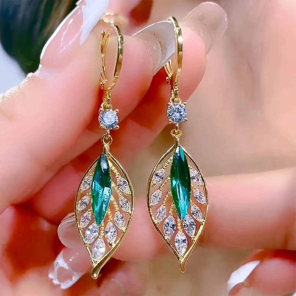 

Elegant Green Leaf Zircon Earrings for Daily Wear & Gift Giving