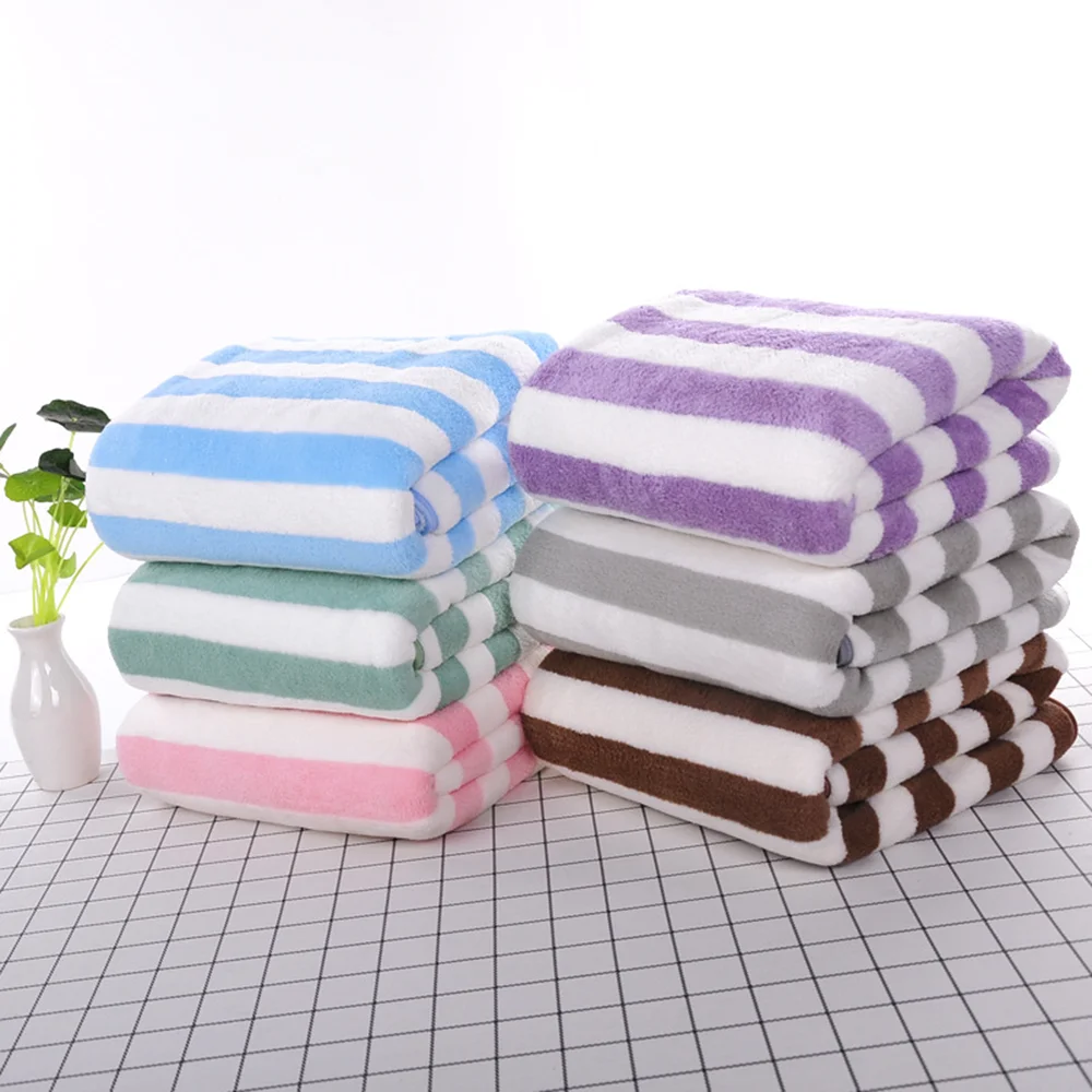 Coral Velvet Striped Towel Soft Absorbent Thickened Beach Swimming Towels Quick-drying Comfort Super Soft Adult Face Towel