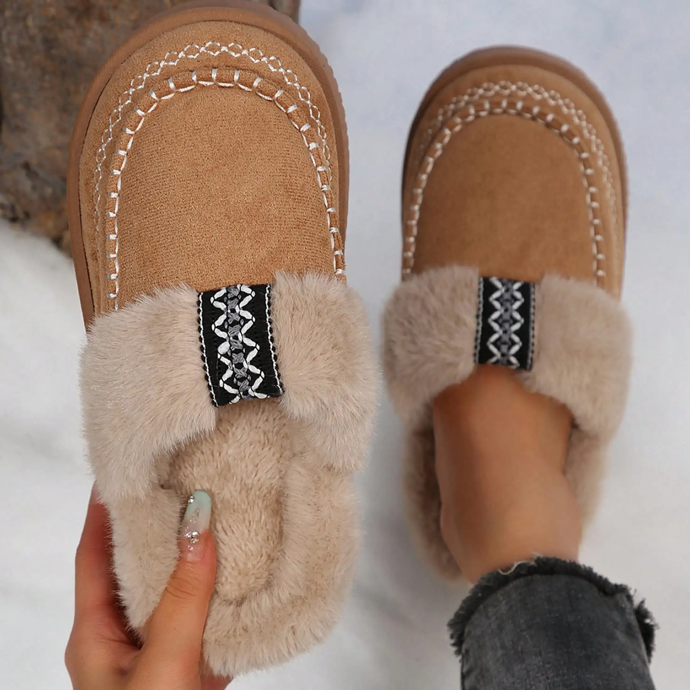 Fuzzy Memory Foam Autumn Womens Slippers Warm Anti-Skid House Bedroom Winter Shoes Indoor House Cotton Fuzzy Slippers